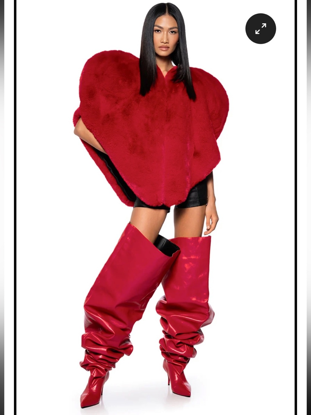 Heart-Shaped Red Fur Capelet - Women Jackets & Coats